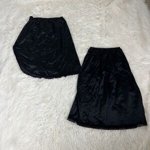 Warners Vintage 70s Womens 2 Set Slip High Waisted Black Nylon Lace Skirt